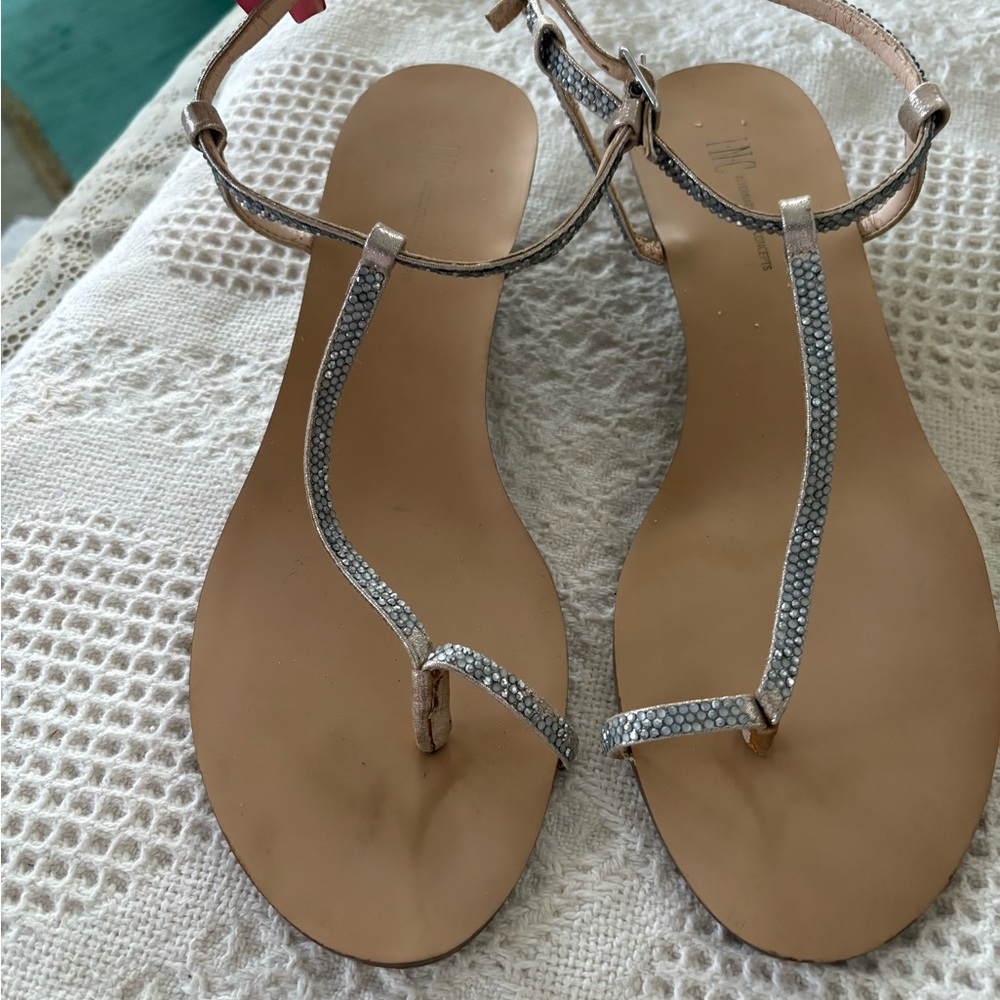 INC International Concepts Silver and Tan Sandals
